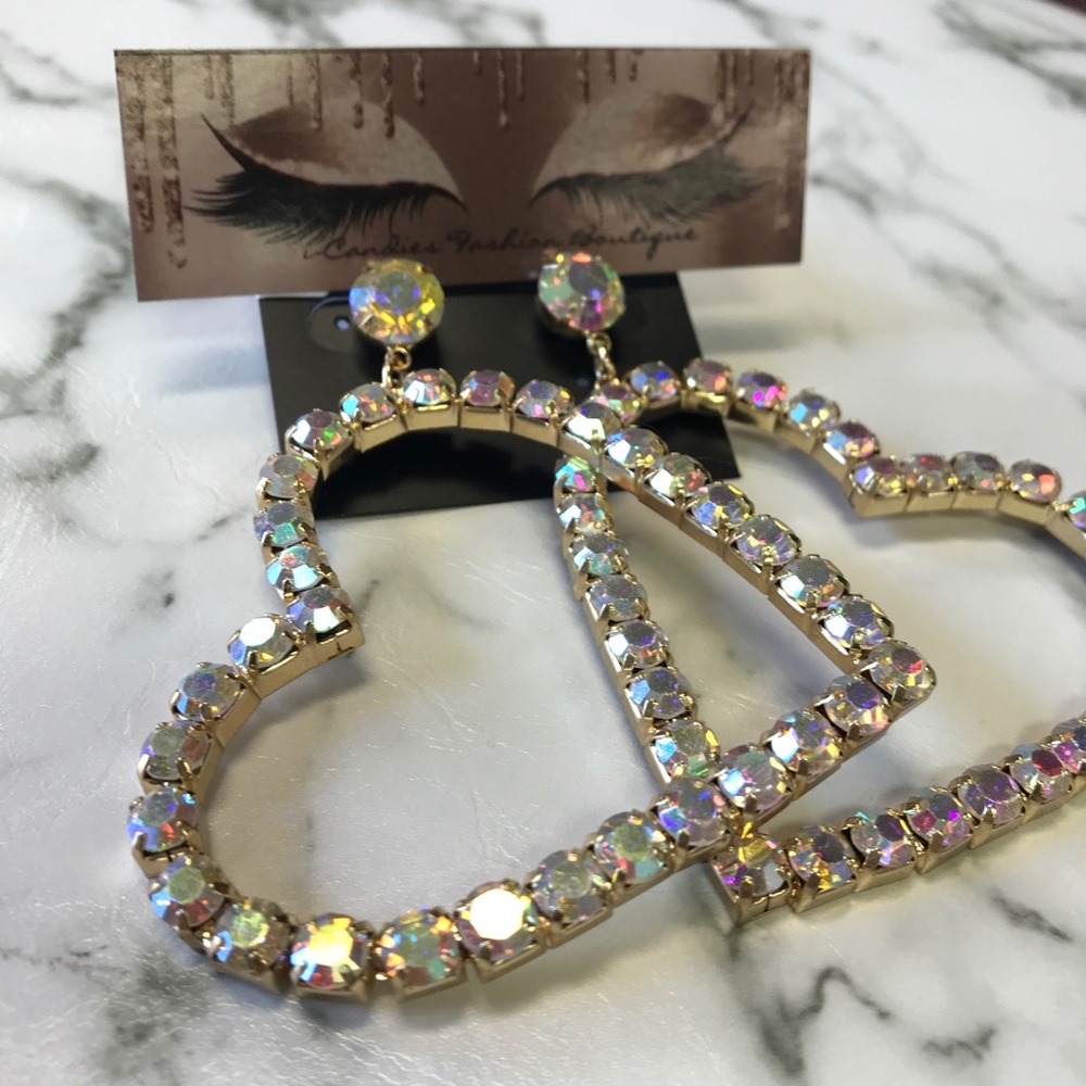 ‼️ Iridescent Rhinestone Heart Hoop Earring - Picture 2 of 7